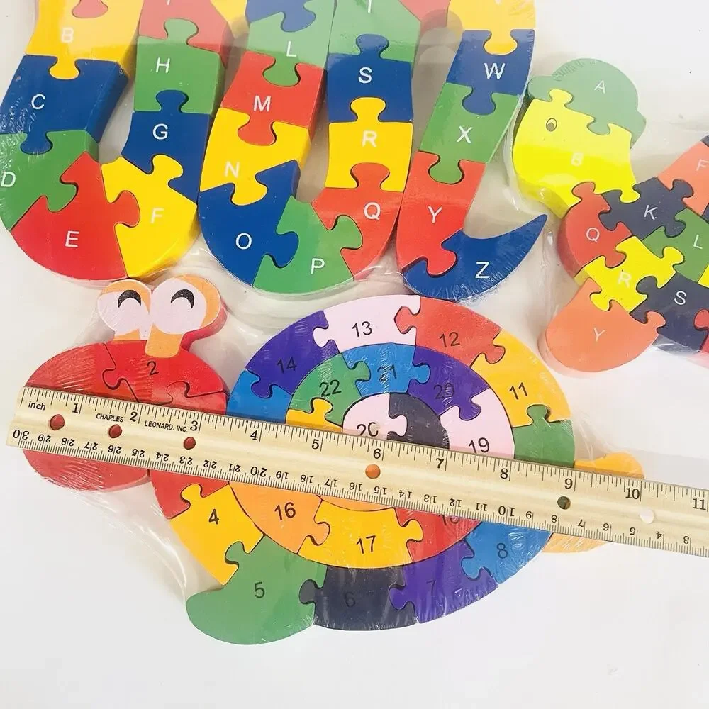 3 Alphabet & Number‎ Jigsaw Puzzle Animal Wooden Puzzle Snake Snail Turtle